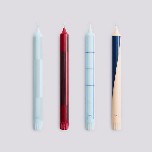 HAY Set of 4 Pattern Candles | Blues + Bordeaux