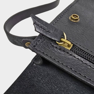 Black Small Leather Crossbody Bag with Pop Bag Closure