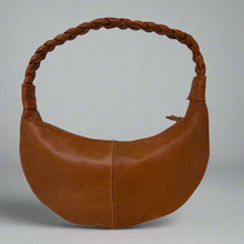 Load image into Gallery viewer, Tan Half Moon Leather Shoulder Bag – Handmade with Braided Handle - BTS CONCEPT STORE