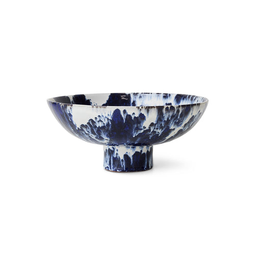 HKLIVING Ceramic Fruit Bowl on Base | Indigo Abstract