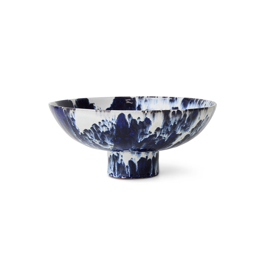 HKLIVING Ceramic Fruit Bowl on Base | Indigo Abstract