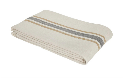 Organic Cotton Tablecloth | 200 x 140cm | Black + Ecru Stripe
