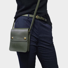 Load image into Gallery viewer, Olive Green Small Leather Crossbody Bag with Pop Closure