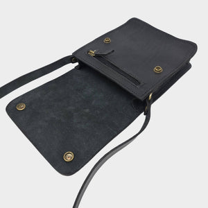 Black Small Leather Crossbody Bag with Pop Bag Closure