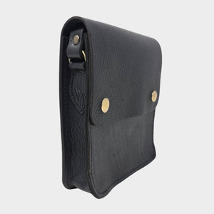 Black Small Leather Crossbody Bag with Pop Bag Closure