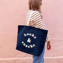 Load image into Gallery viewer, Books &amp; Snacks - Midnight Blue Canvas Tote Bag