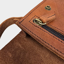 Load image into Gallery viewer, Tan Small Leather Crossbody Bag with Pop Closure