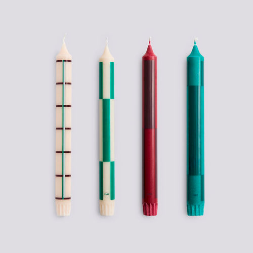 HAY Set of 4 Pattern Candles | Greens + Bordeaux