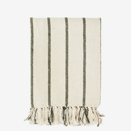 Recycled Cotton Blanket | Off White + Moss Green