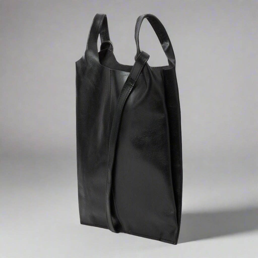Leather Carrier Tote Bag | Black