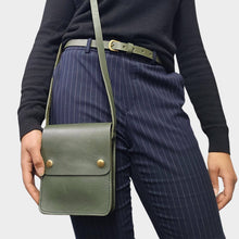 Load image into Gallery viewer, Olive Green Small Leather Crossbody Bag with Pop Closure