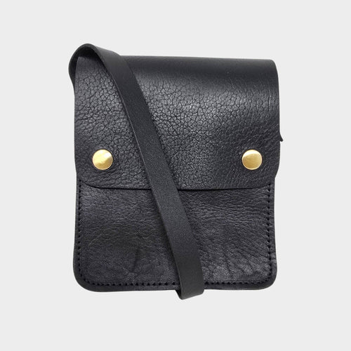 Black Small Leather Crossbody Bag with Pop Bag Closure