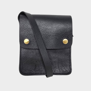 Black Small Leather Crossbody Bag with Pop Bag Closure