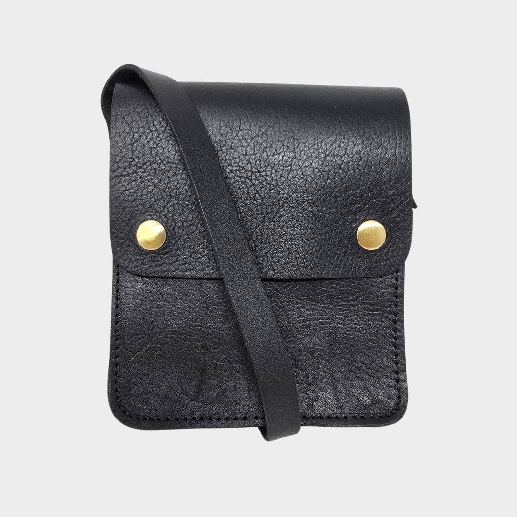 Black Small Leather Crossbody Bag with Pop Bag Closure