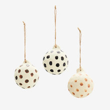 Load image into Gallery viewer, Madam Stoltz | Handmade Paper Pulp Christmas Baubles | polka dots | individual - 3 colours