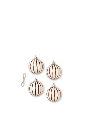 FERM Living | Christmas Glass Baubles | Lines | Red Brown | Set/4