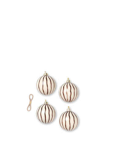 FERM Living | Christmas Glass Baubles | Lines | Red Brown | Set/4