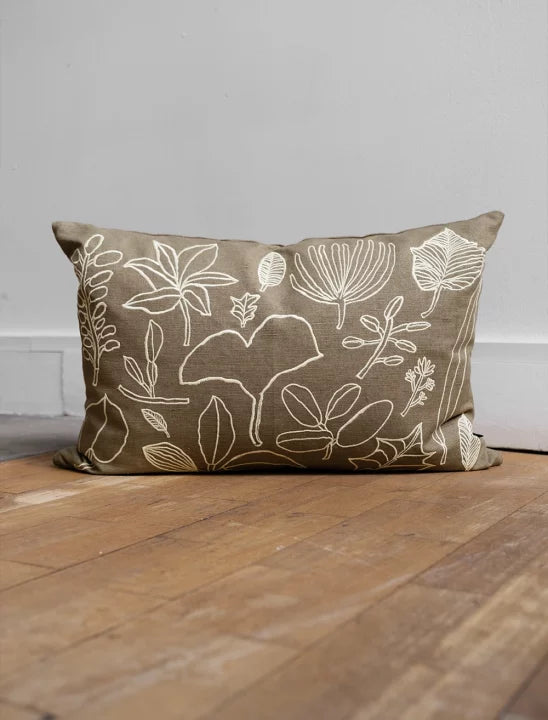 Fine Little Day Botanical Leaves Embroidered Cushion Cover | 30 x 58cm