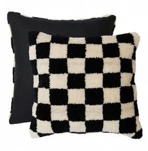 HKliving Monochrome Check Wool Cushion | 50 x 50