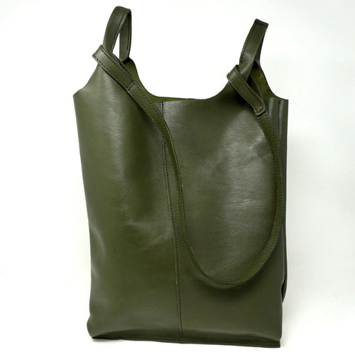 Leather Carrier Tote Bag | Khaki Green