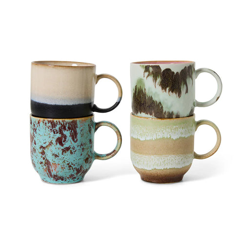 HKLIVING | 70s Ceramics Café Mugs | Set of 4 | Abstract