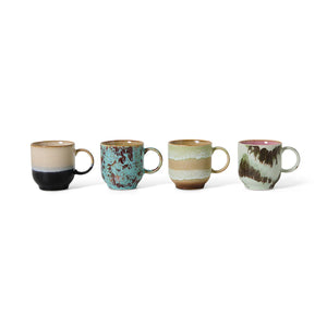 HKLIVING | 70s Ceramics Café Mugs | Set of 4 | Abstract