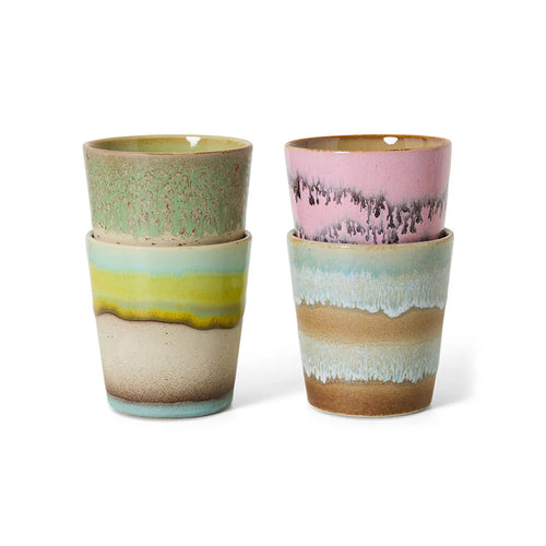 HKLIVING | 70s Ceramics Coffee Mugs | Set of 4 | pop art