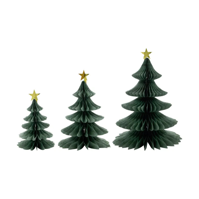 Paper Christmas Tree Decorations | Green | Set of 3