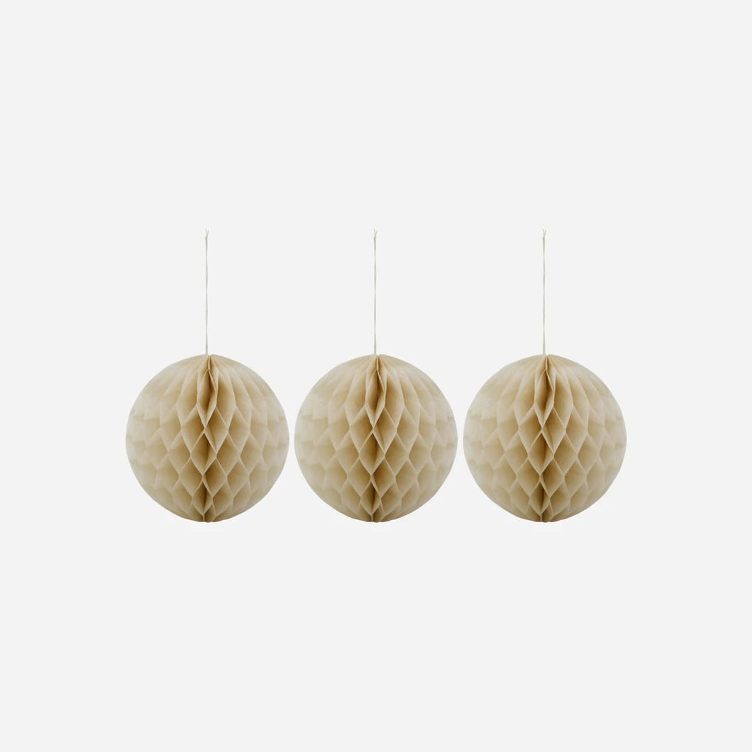 Ivory Round Paper Christmas Decorations | Set/3 | 20cm