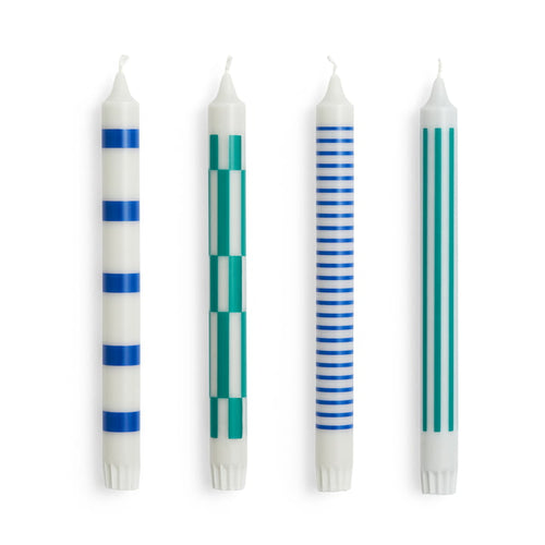 HAY Set of 4 Candles | Light Grey, Blue + Green