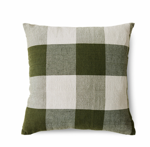 HKliving Woven Linen Cushion | Lowlands | Green + White Check