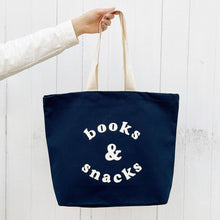 Load image into Gallery viewer, Books &amp; Snacks - Midnight Blue Canvas Tote Bag