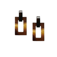 Load image into Gallery viewer, Brown natural small rectangle link horn earring - BTS CONCEPT STORE