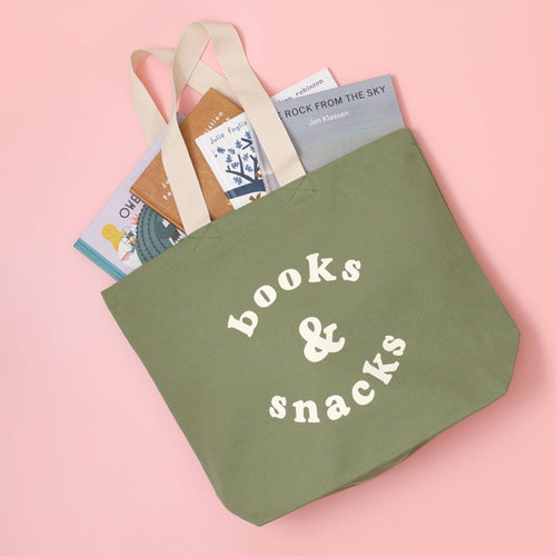 Books & Snacks | Olive Green Canvas Tote Bag