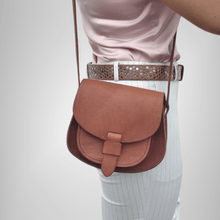 Load image into Gallery viewer, Maya Tan Leather Saddle Bag – Handmade Full-Grain Crossbody
