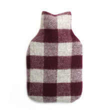 Load image into Gallery viewer, Burgundy Check Pure New Wool Hot Water Bottle