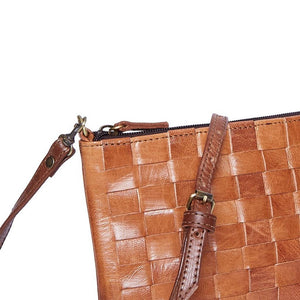 Light brown Alex handwoven Leather Clutch/ crossbody Bag