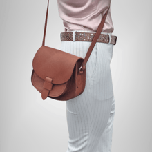 Load image into Gallery viewer, Maya Tan Leather Saddle Bag – Handmade Full-Grain Crossbody