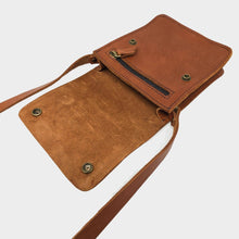 Load image into Gallery viewer, Tan Small Leather Crossbody Bag with Pop Closure