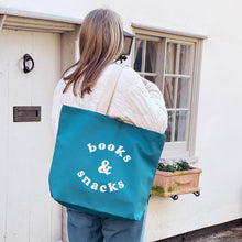 Load image into Gallery viewer, Books &amp; Snacks - Tropical Blue Canvas Tote Bag