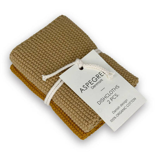 Dishcloths - Organic Cotton - Set of 2 - Knitted - Mustard