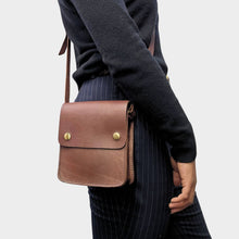 Load image into Gallery viewer, Small Leather Crossbody Bag with Pop Bag Closure | Dark Brown