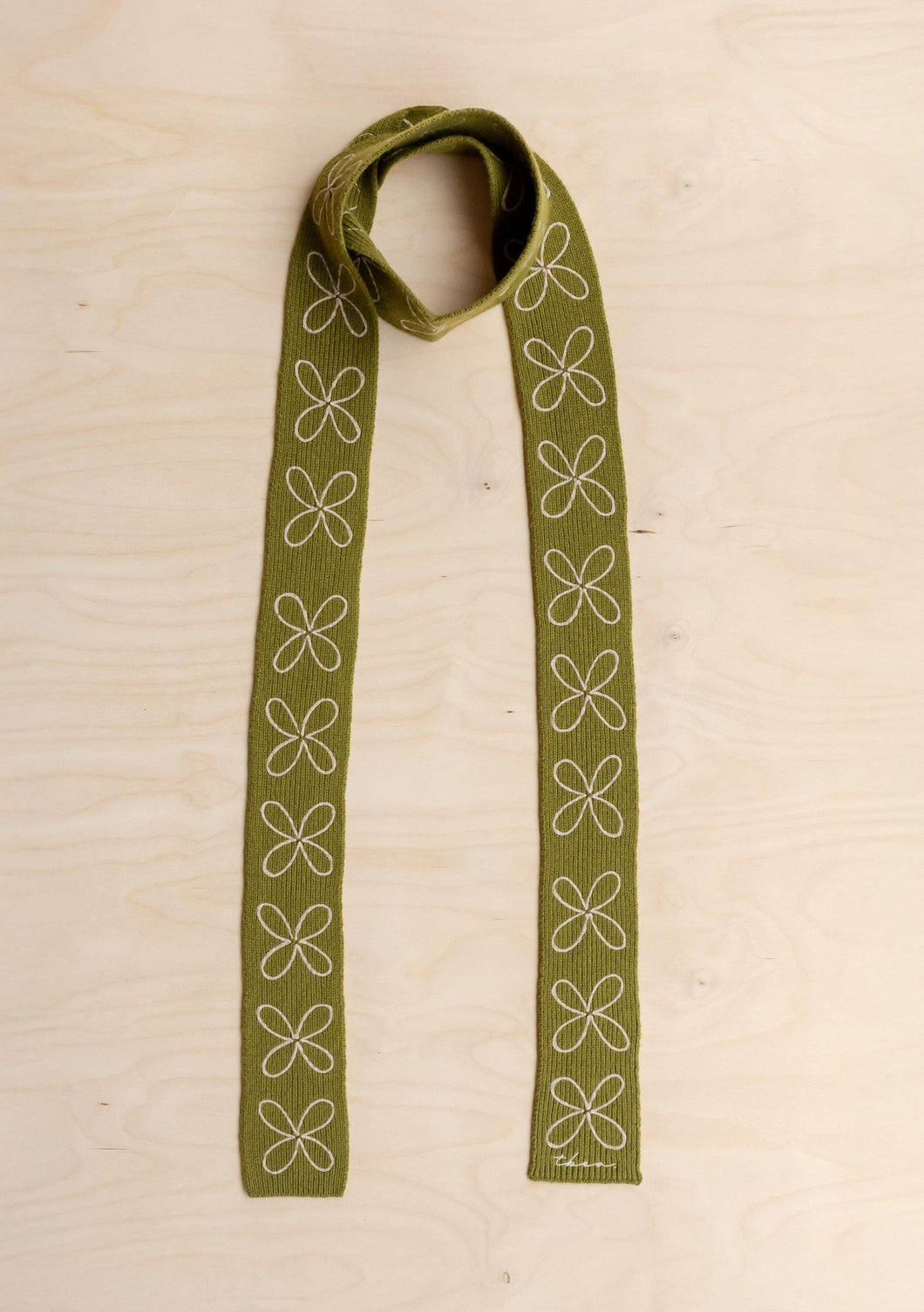 TBCo | Merino Wool Skinny Scarf in Olive Flora
