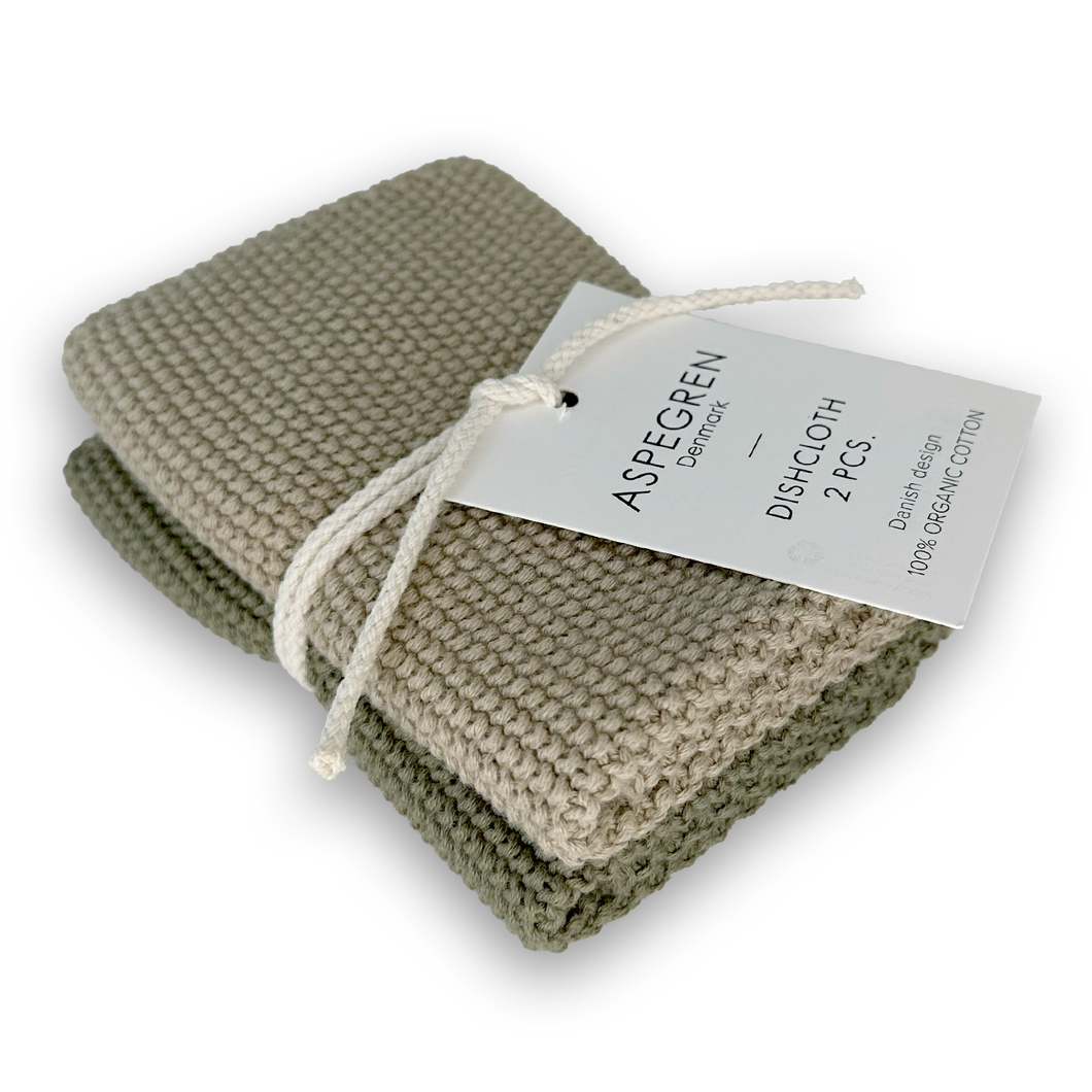Dishcloths - Organic Cotton - Set of 2 - Knitted - Olive