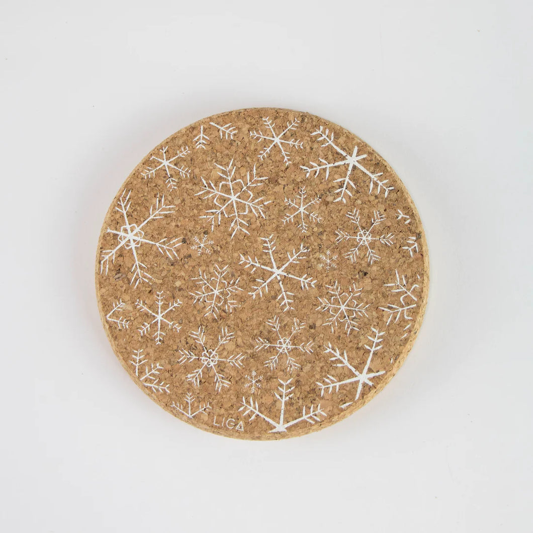 Liga Single Cork Coaster | White Snowflakes