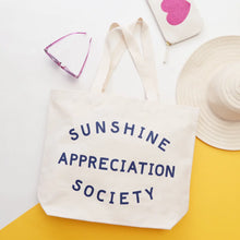 Load image into Gallery viewer, Sunshine Appreciation Society Big Tote Bag | natural + blue