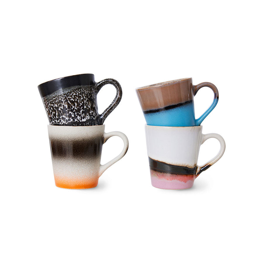 hkliving 70s Ceramic Espresso Mug - Funky Set of 4