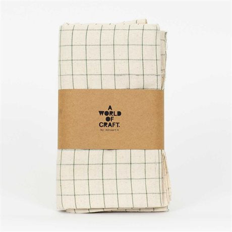 Eco Grid Tablecloth 140x250 | Off white + Green