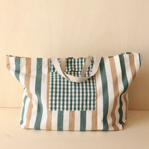 Gabrielle Paris Cotton Beachbag | Stripe + Gingham Green