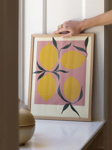Pink Lemons Giclée Print | Oak Frame 30x40